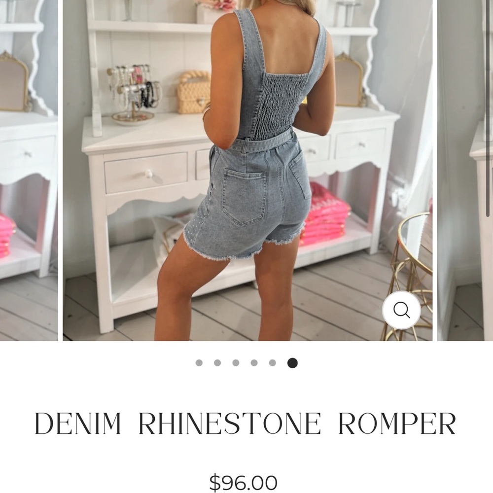 Denim Rhinestone Romper - Picture 2 of 3